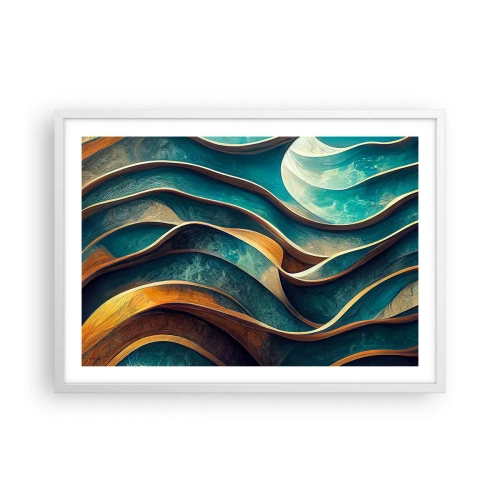 Plakat w białej ramie - Meandry błękitu - 70x50 cm