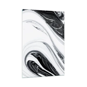 Obraz na szkle - Czarno-biała abstrakcja z dynamicznymi liniami i wirami - 70x100cm - Połączenie przeciwieństw - Nowoczesna dekoracja ścienna do salonu i sypialni ARTTOR