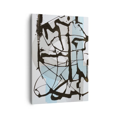 Obraz na płótnie - Abstrakcyjna kompozycja czarnych linii i błękitnych akcentów na białym tle - 50x70cm - Mimo wszystko błękitny - Nowoczesna dekoracja ścienna do salonu, kuchni i sypialni ARTTOR