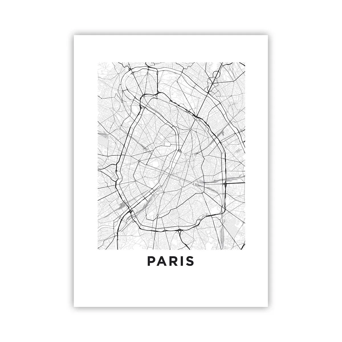 Plakat - Mapa Paryża w minimalistycznym stylu czarno-białym - 50x70cm - Kwiat Paryża - Nowoczesna dekoracja ścienna do salonu, kuchni i sypialni ARTTOR