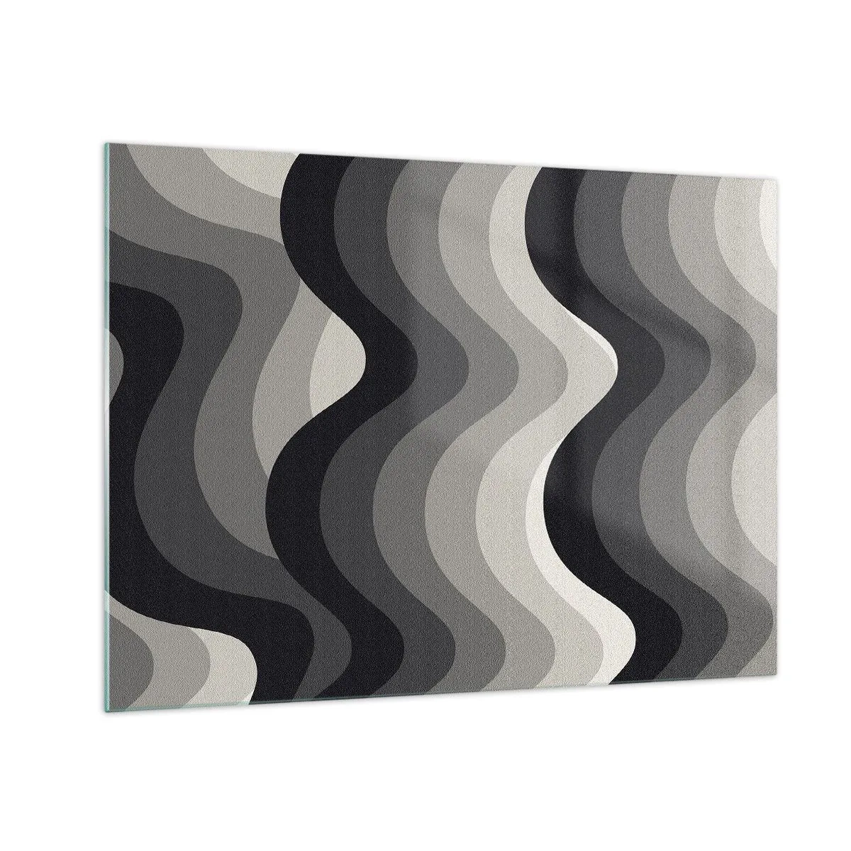 Obraz na szkle - Fale w odcieniach szarości tworzące rytmiczny, geometryczny wzór - 70x50cm - Fala za falą - Nowoczesna dekoracja ścienna do salonu i sypialni ARTTOR