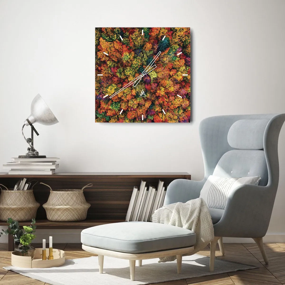 Zegar ścienny - Kolorowe korony drzew w jesiennej palecie barw - 30x30cm - Bukiet jesiennych drzew - Nowoczesna dekoracja ścienna do salonu i sypialni ARTTOR