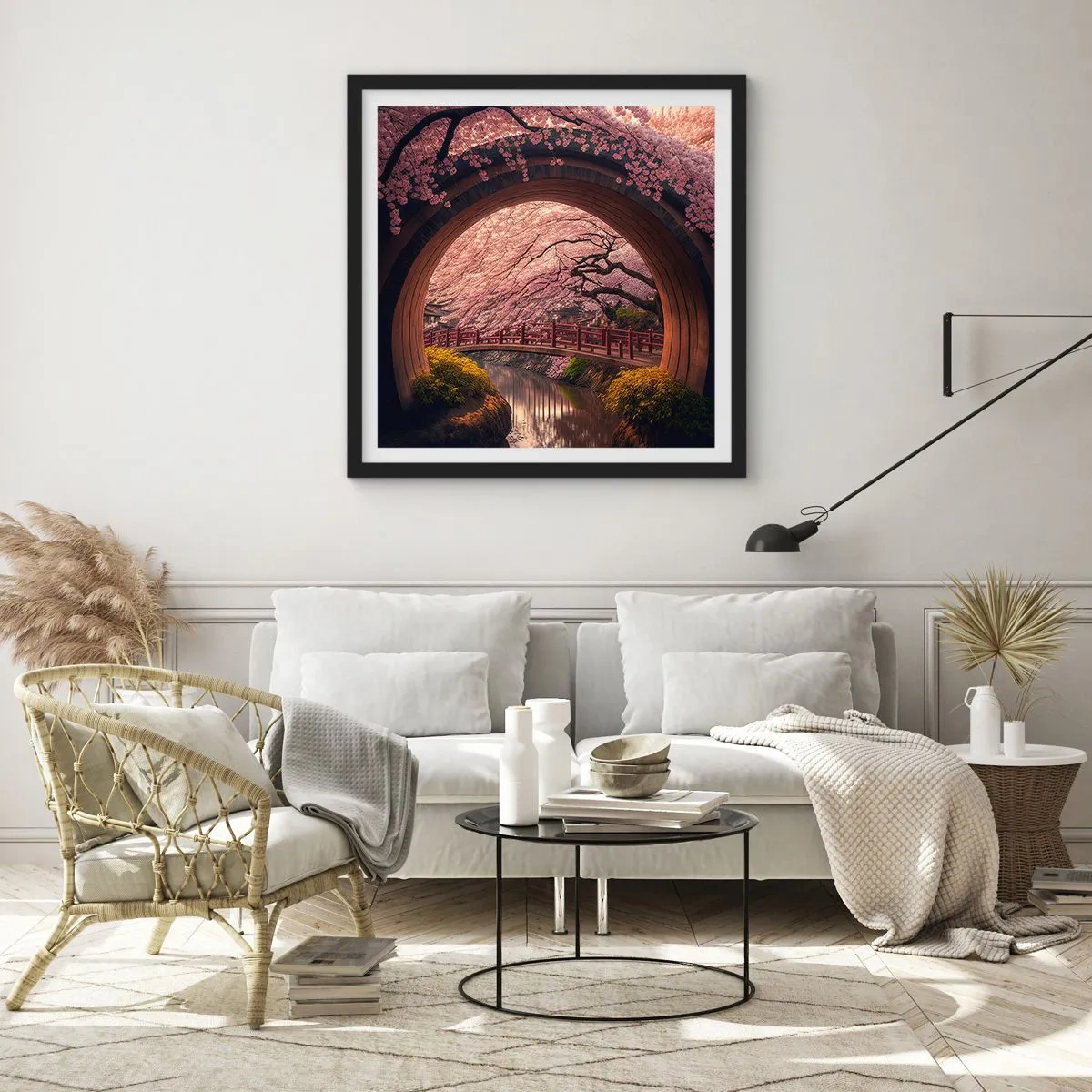 Plakat w czarnej ramie - Japońska wiosna - 40x40 cm
