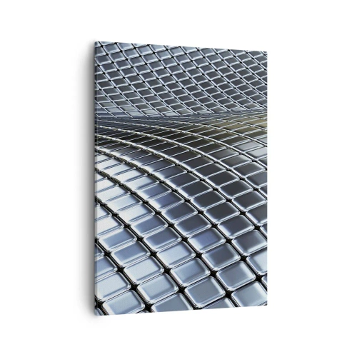Obraz na płótnie - Abstrakcyjna futurystyczna struktura metalowa - 50x70cm - Metaliczna srebrna fala - Nowoczesna dekoracja ścienna do salonu, kuchni i sypialni ARTTOR