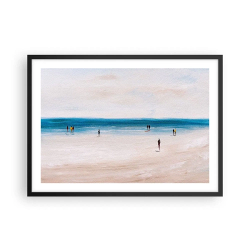 Plakat w czarnej ramie - Plaża z ludźmi na tle spokojnego morza - 70x50cm - Naturalna potrzeba - Nowoczesna dekoracja ścienna do salonu i sypialni ARTTOR