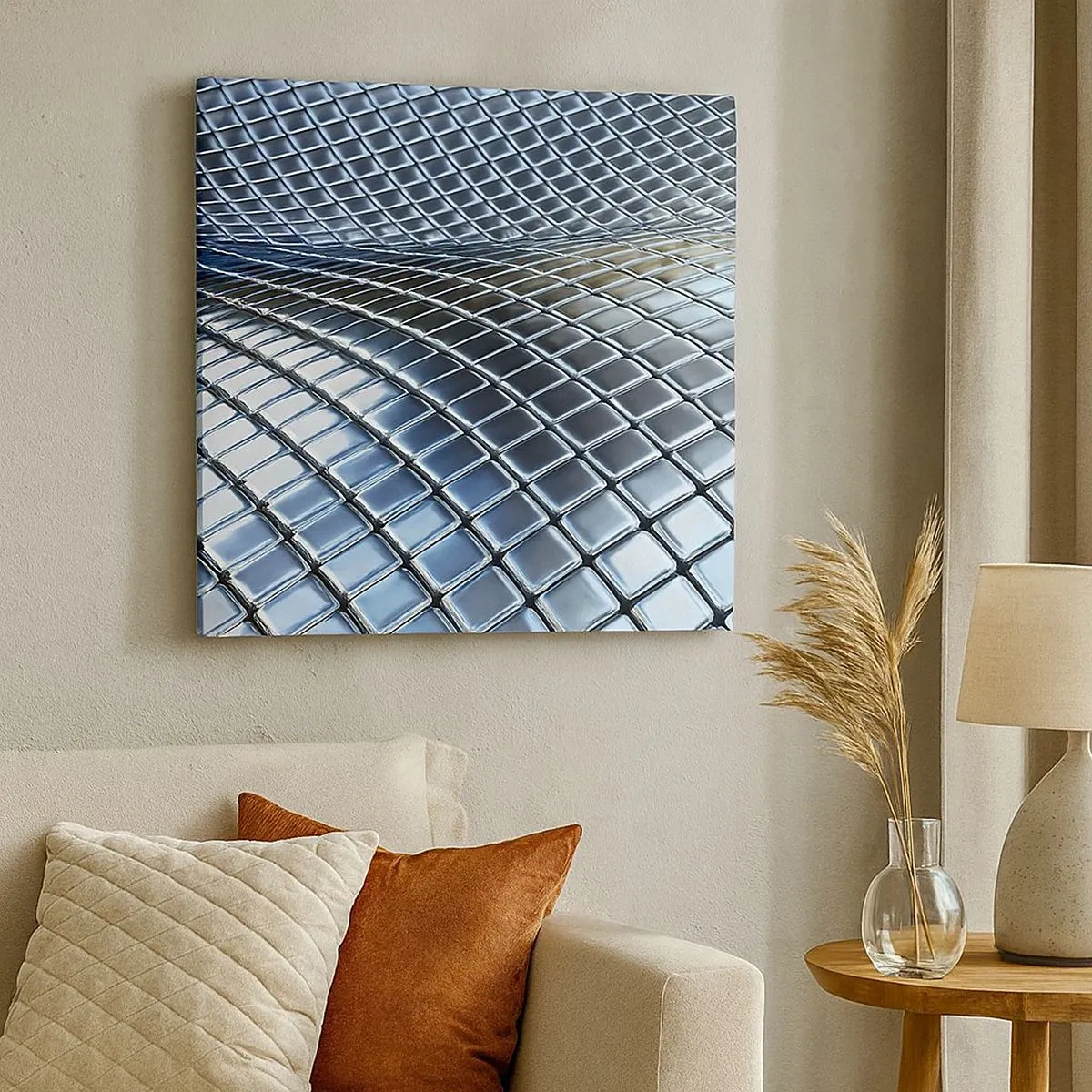 Obraz na płótnie - Metaliczna srebrna fala - 30x30 cm