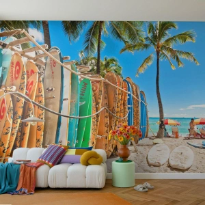 Fototapeta Samoprzylepna Deluxe Sticker - Słoneczna zabawa - Krajobraz, Deska Surfingowa, Plaża - 100x70 cm
