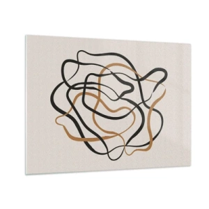 Obraz na szkle - Abstrakcyjna plątanina linii w czerni i brązie - 70x50cm - Wszystko się pokręciło - Nowoczesna dekoracja ścienna do salonu i sypialni ARTTOR