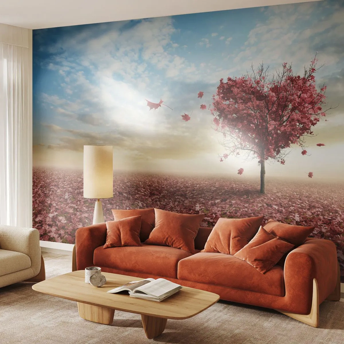 Fototapeta Premium Sand - Drzewo w kształcie serca na tle jesiennego krajobrazu - 100x70cm - Pokochaj też jesień - Nowoczesna dekoracja ścienna do salonu, kuchni i sypialni ARTTOR