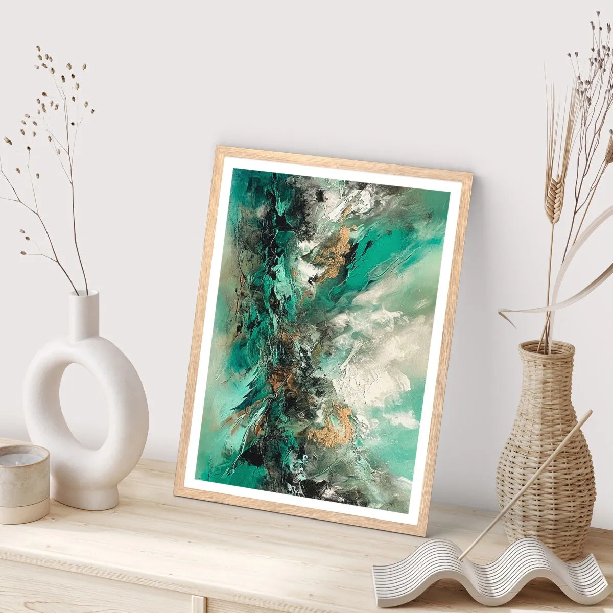 Plakat w ramie jasny dąb - Szmaragdowo-czarna kipiel - 40x50 cm