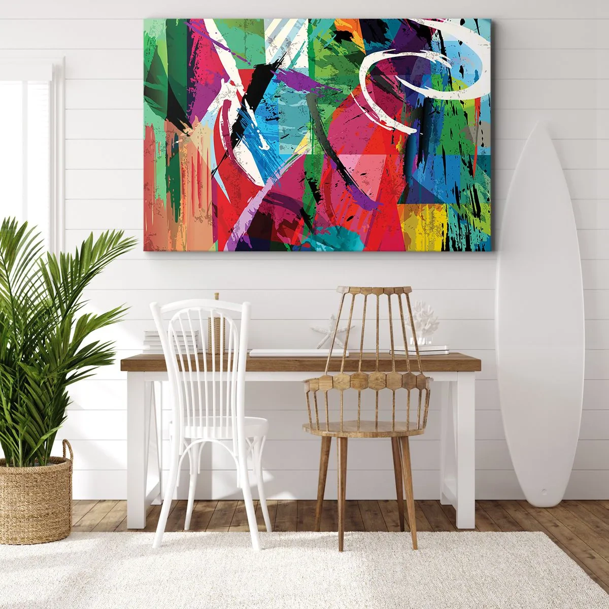 Obraz na płótnie - Kolorowa abstrakcja z dynamicznymi pociągnięciami pędzla - 100x70cm - Szybko, żywo i skocznie - Nowoczesna dekoracja ścienna do salonu, kuchni i sypialni ARTTOR