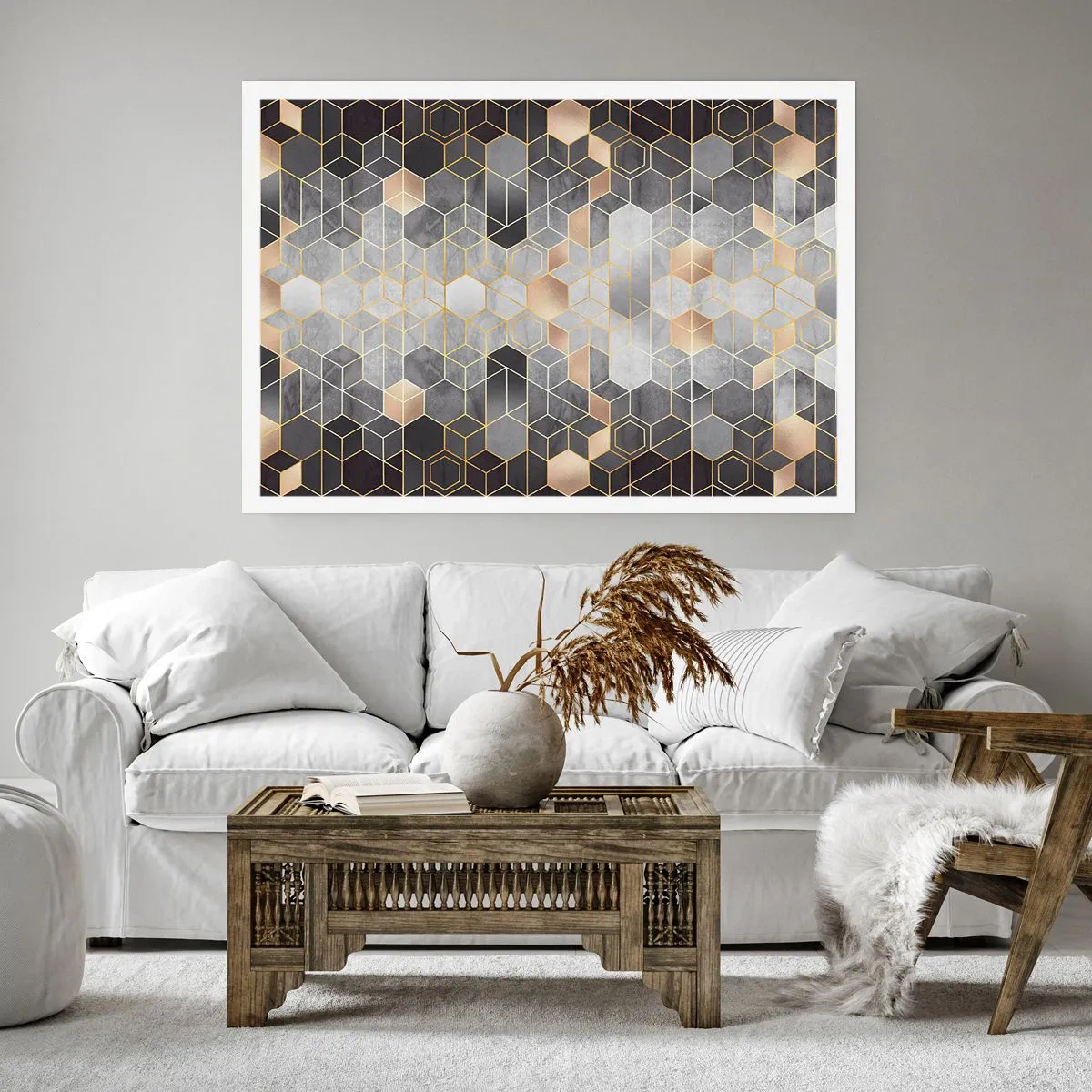 Plakat - Geometryczny wzór w złotych odcieniach - 100x70cm - Diamentowa kompozycja - Nowoczesna dekoracja ścienna do salonu i sypialni ARTTOR