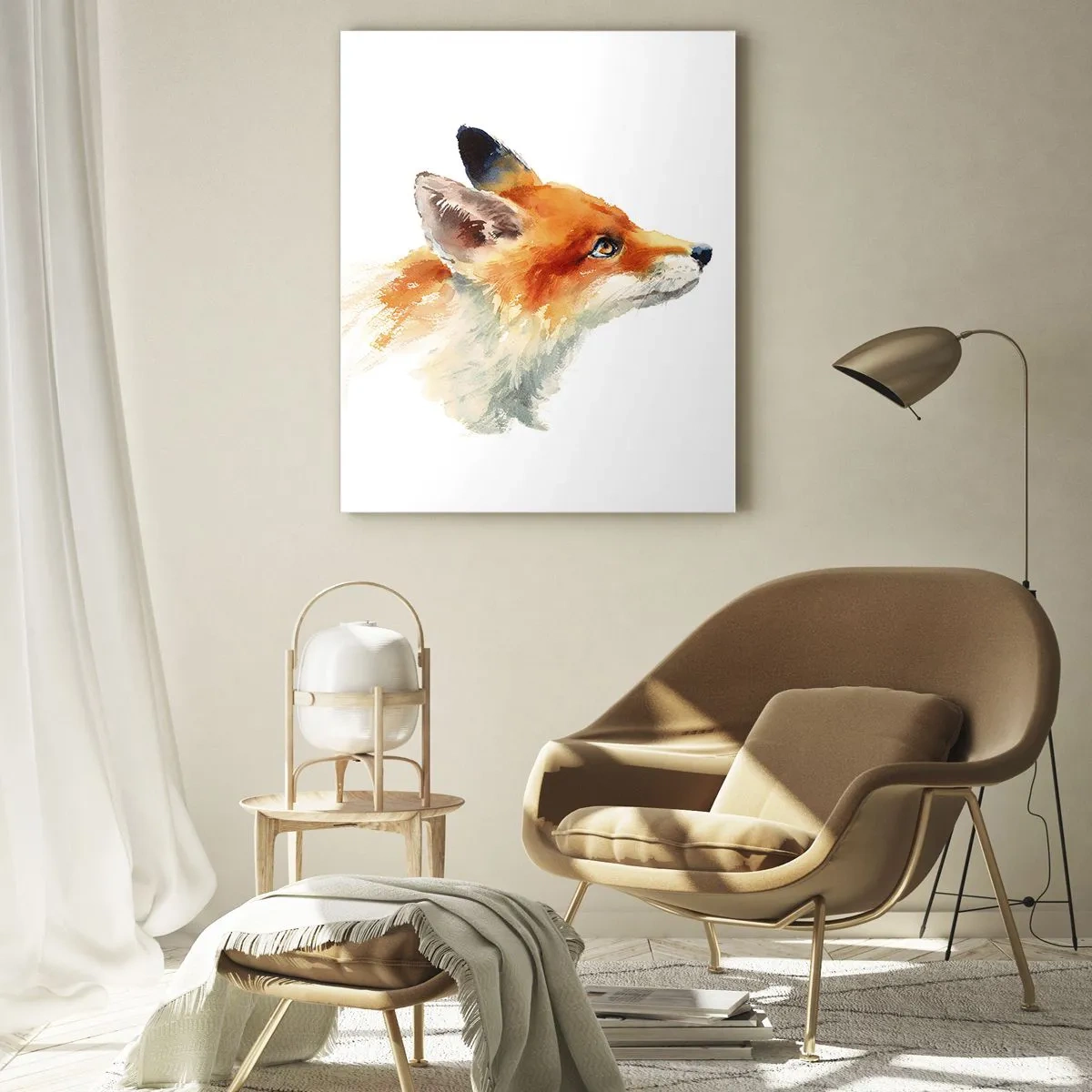 Obraz na szkle - Akwarelowa ilustracja lisa patrzącego w dal - 50x70cm - Ostrożności nigdy za wiele - Nowoczesna dekoracja ścienna do salonu, kuchni i sypialni ARTTOR