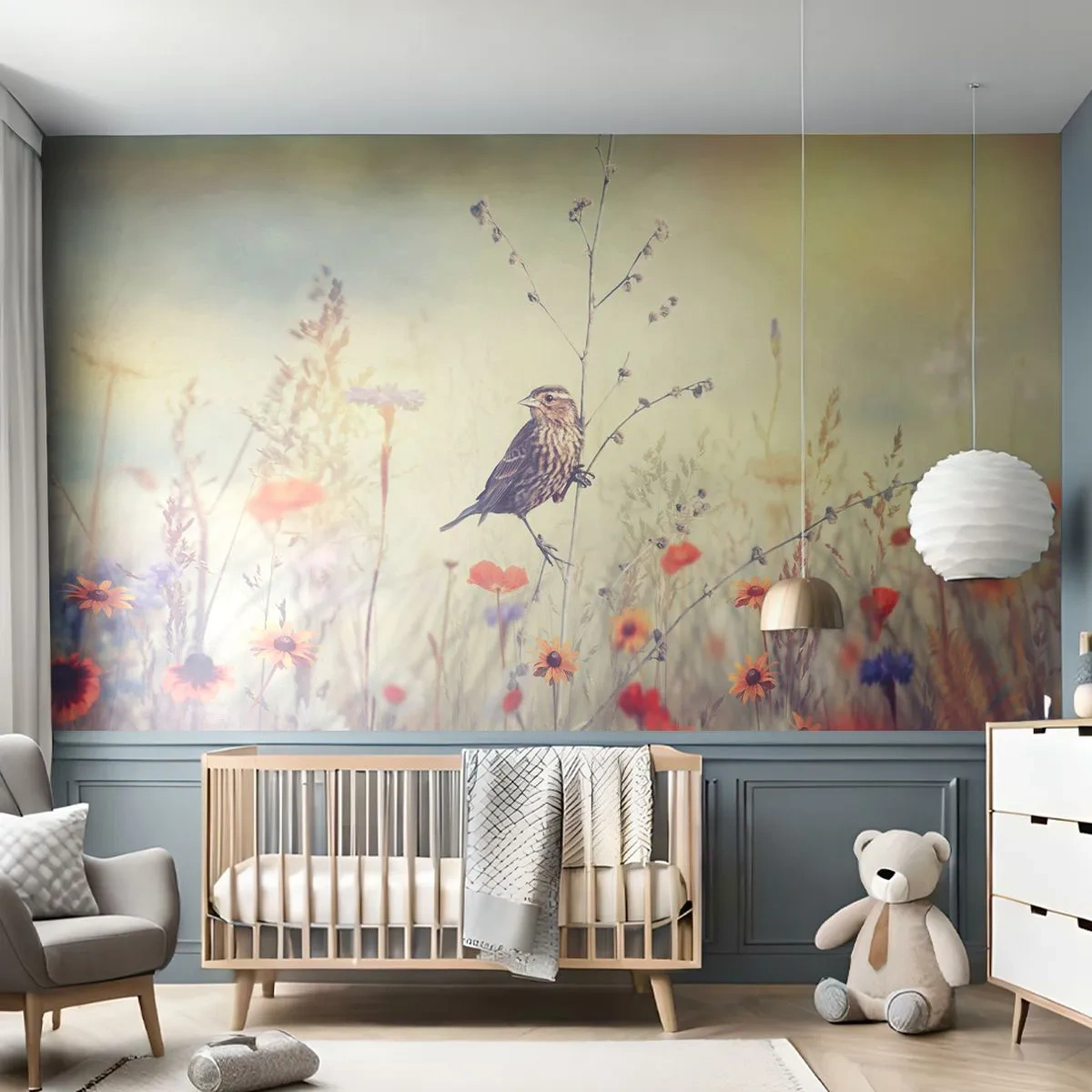 Fototapeta Standard Eco - Ptasi portret z łąką w tle - Ptak, Łąka, Natura - 300x210 cm