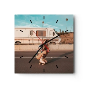 Zegar ścienny - Dziewczyna na wrotkach robiąca zdjęcie w słoneczny dzień - 30x30cm - Uśmiech, proszę! - Nowoczesna dekoracja ścienna do salonu i sypialni ARTTOR