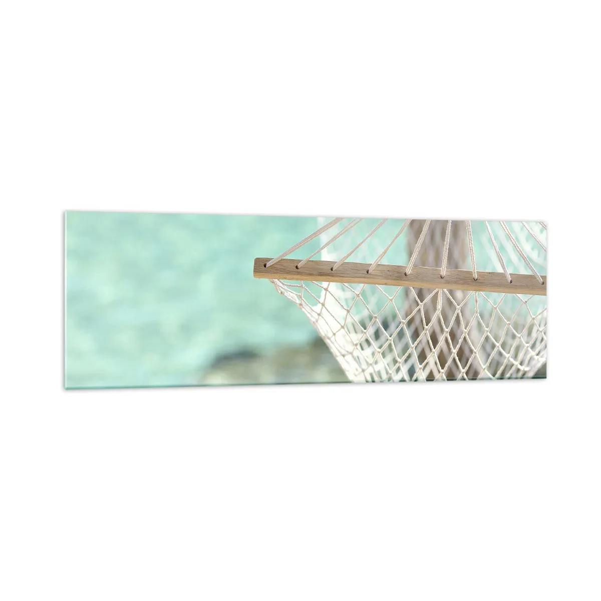 Obraz na szkle - Hamak z widokiem na turkusową wodę - 160x50cm - Czas relaksu - Nowoczesna dekoracja ścienna do salonu i sypialni ARTTOR