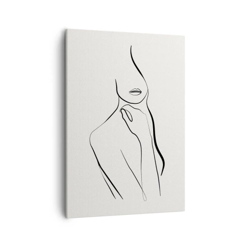 Obraz na płótnie - Minimalistyczna linia przedstawiająca kobiecą sylwetkę na jasnym tle - 50x70cm - Fala melancholii - Nowoczesna dekoracja ścienna do salonu, kuchni i sypialni ARTTOR