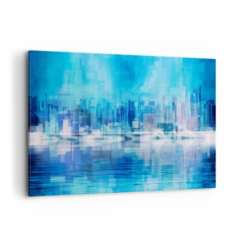 Obraz na płótnie - Abstrakcyjna panorama miasta w odcieniach błękitu - 120x80cm - Zatopione w błękicie - Nowoczesna dekoracja ścienna do salonu, kuchni i sypialni ARTTOR