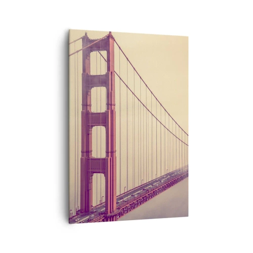 Obraz na płótnie - Most w mgle w pastelowych odcieniach, symbol elegancji i spokoju - 70x100cm - Między niebem a ziemią - Nowoczesna dekoracja ścienna do salonu i sypialni ARTTOR