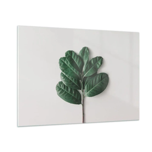 Obraz na szkle - Gałązka z zielonymi liśćmi na jasnym tle - 100x70cm - Rysunek samej natury - Nowoczesna dekoracja ścienna do salonu, kuchni i sypialni ARTTOR