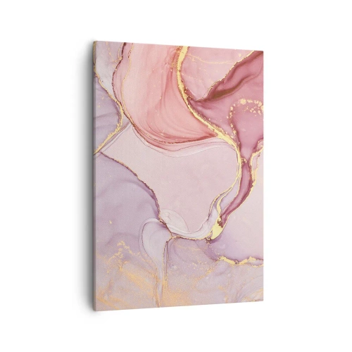 Obraz na płótnie - Abstrakcyjna kompozycja w odcieniach różu i złota przypominająca marmur - 50x70cm - Pieszczota barw - Nowoczesna dekoracja ścienna do salonu, kuchni i sypialni ARTTOR