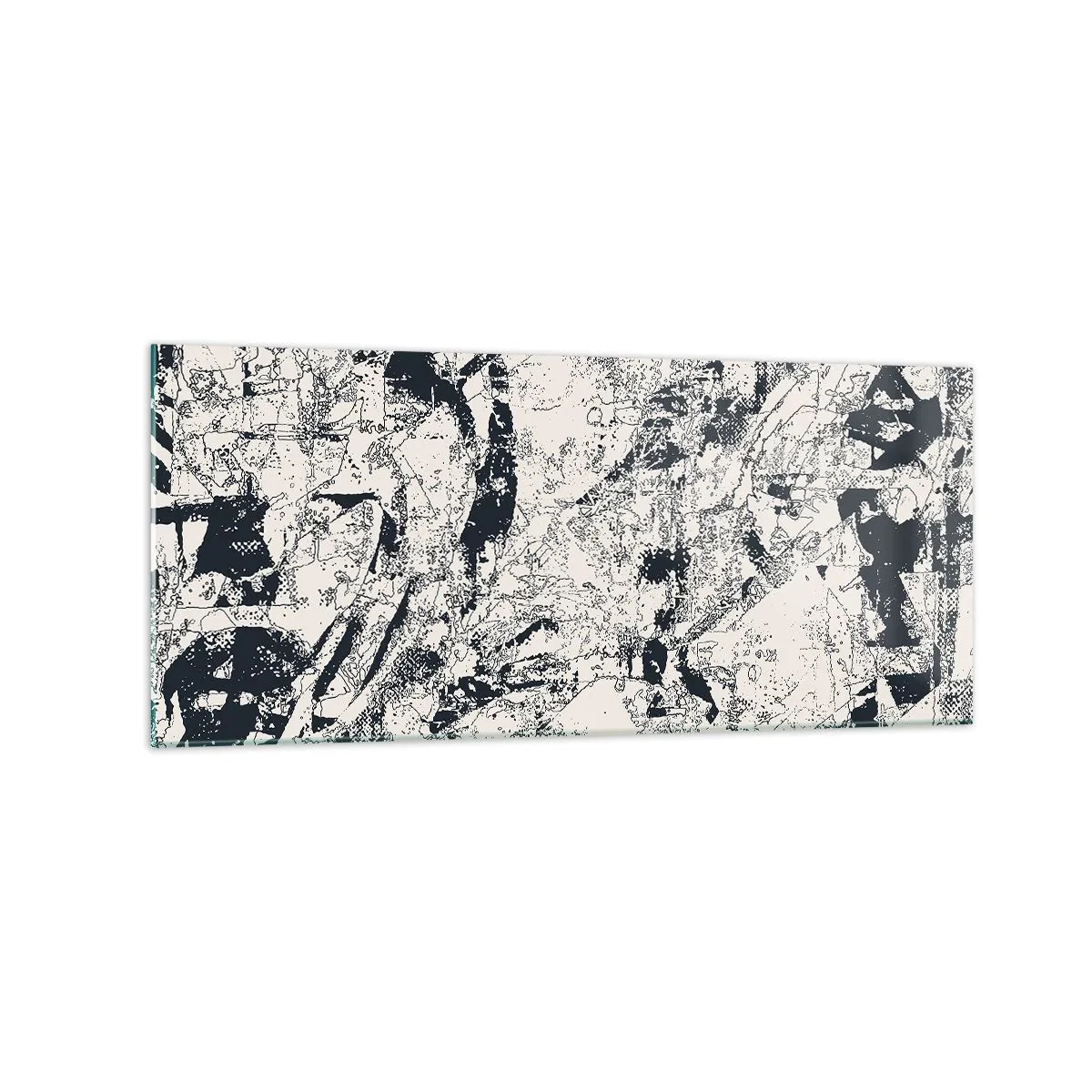 Obraz na szkle - Abstrakcyjna kompozycja w czerni i bieli z dynamicznym układem - 120x50cm - Przenikanie przeciwieństw - Nowoczesna dekoracja ścienna do salonu i sypialni ARTTOR