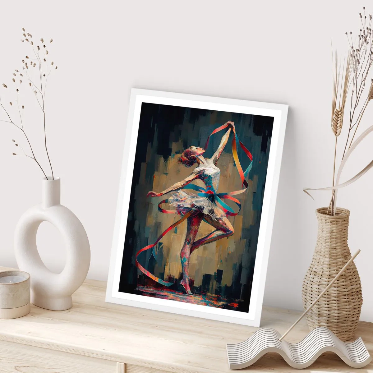 Plakat w białej ramie - Taniec ze wstęgą - 30x40 cm