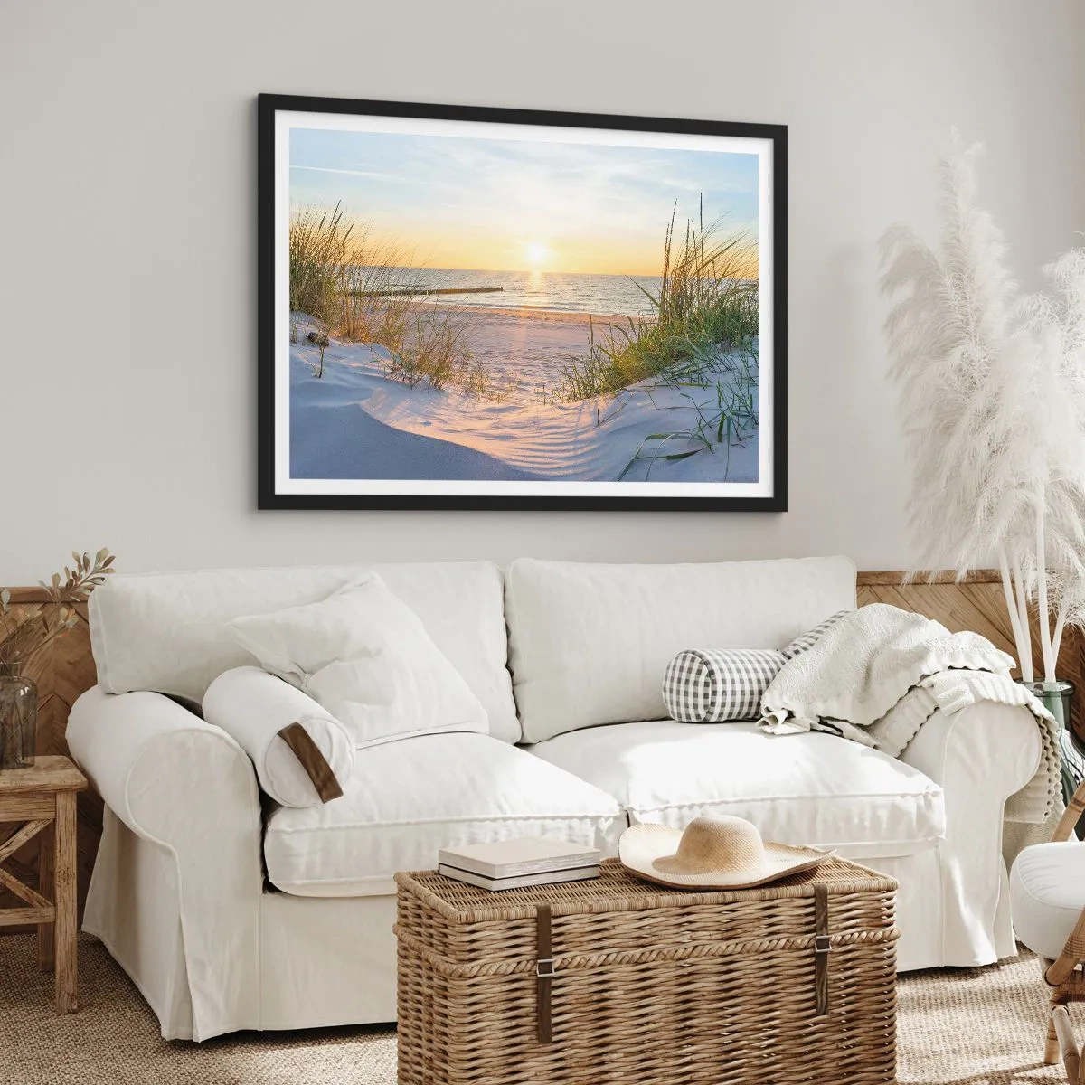 Plakat w czarnej ramie - Morza szum, ptaków śpiew, dzika plaża pośród traw… - 40x30 cm