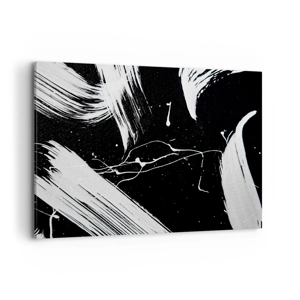 Obraz na płótnie - Abstrakcyjne białe pociągnięcia na czarnym tle - 100x70cm - Przełamać mrok - Nowoczesna dekoracja ścienna do salonu, kuchni i sypialni ARTTOR