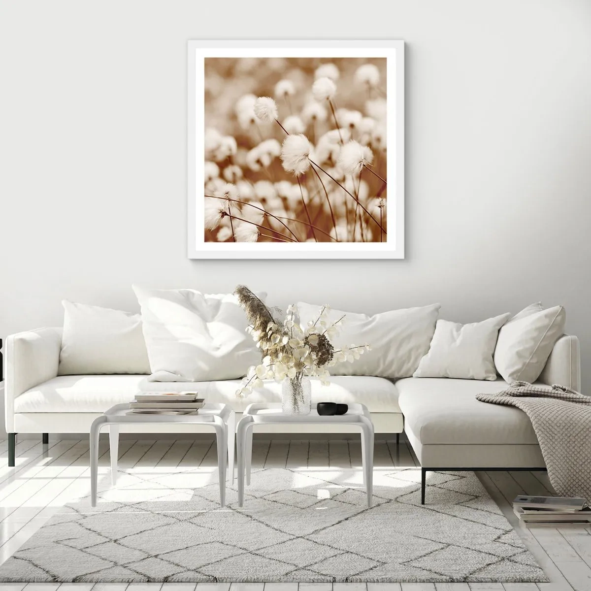 Plakat w białej ramie - Puszysty łan - 60x60 cm