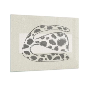 Obraz na szkle - Fantazyjna organiczna forma w odcieniach szarości na beżu - 70x50cm - Przedziwne stworzenie - Nowoczesna dekoracja ścienna do salonu i sypialni ARTTOR