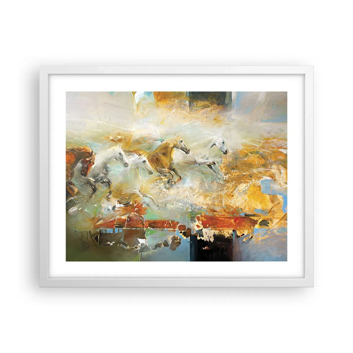 Plakat w białej ramie - Galopem przez światło - 50x40 cm