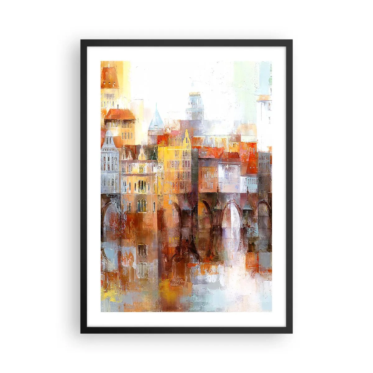 Plakat w czarnej ramie - Malownicze miasto z mostem w artystycznym stylu - 50x70cm - Pod mostem też pięknie - Nowoczesna dekoracja ścienna do salonu i sypialni ARTTOR