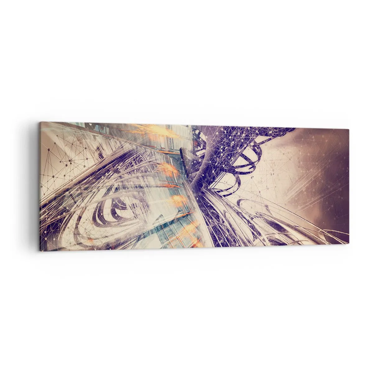 Obraz na płótnie - Dynamiczna abstrakcja w odcieniach beżu i fioletu - 140x50cm - W wielkim pędzie - Nowoczesna dekoracja ścienna do salonu i sypialni ARTTOR