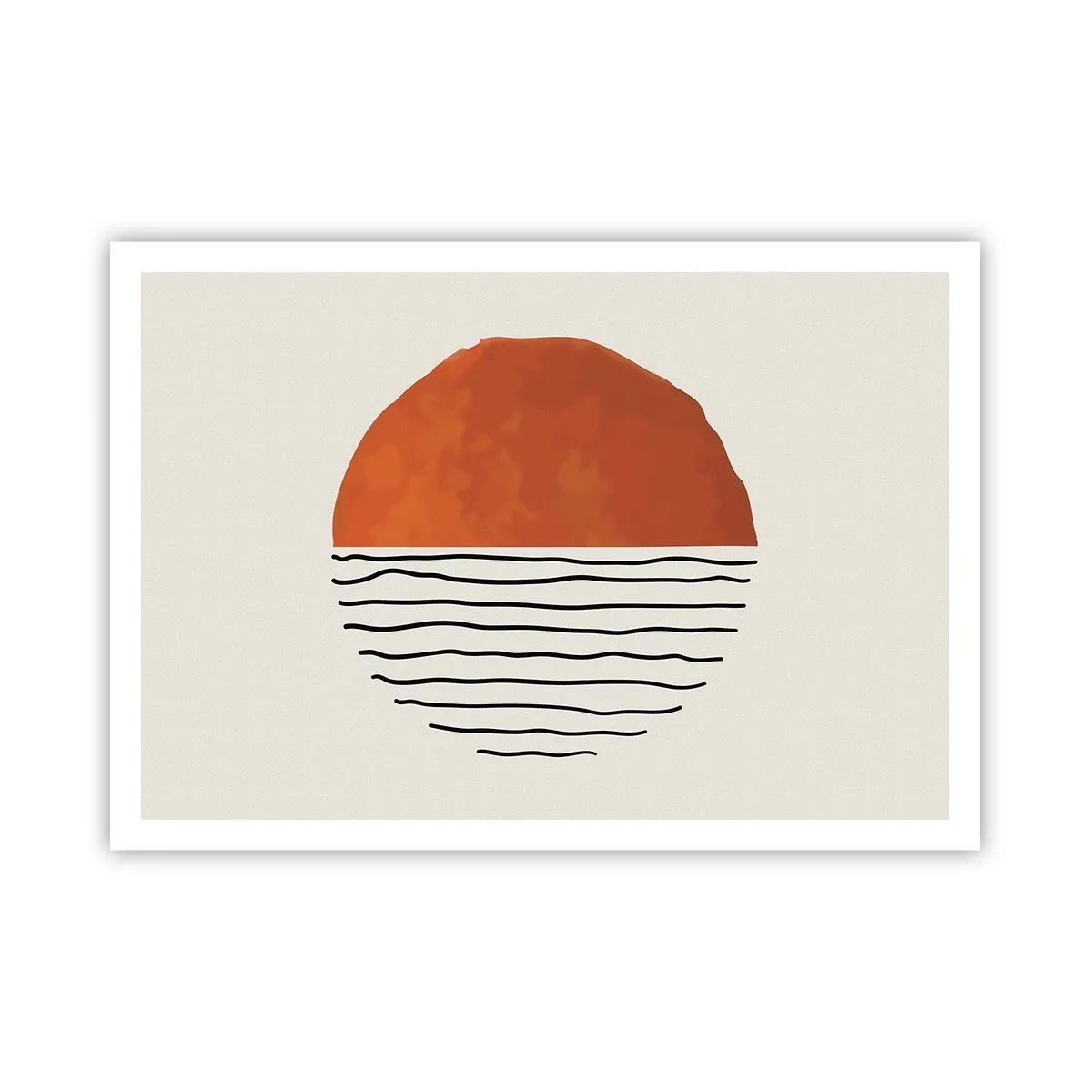 Plakat - Minimalistyczny zachód słońca nad liniami przypominającymi fale - 100x70cm - W japońskim klimacie - Nowoczesna dekoracja ścienna do salonu i sypialni ARTTOR