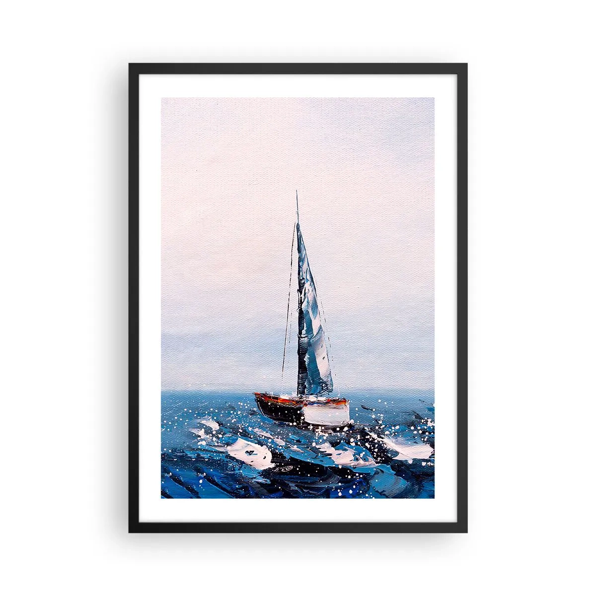 Plakat w czarnej ramie - Żaglówka na wzburzonym oceanie w malarskim stylu - 50x70cm - Braterstwo wiatru - Nowoczesna dekoracja ścienna do salonu i sypialni ARTTOR