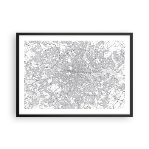Plakat w czarnej ramie - Minimalistyczna mapa miasta w odcieniach szarości - 70x50cm - Mapa londyńskiego labiryntu - Nowoczesna dekoracja ścienna do salonu i sypialni ARTTOR