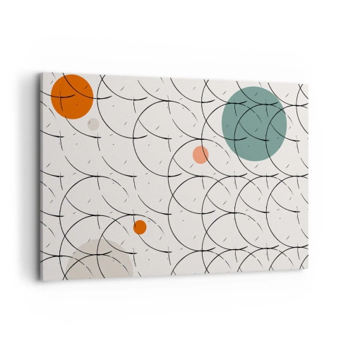 Obraz na płótnie - Geometryczny wzór z kolorowymi okręgami na jasnym tle - 120x80cm - W pop-artowym duchu - Nowoczesna dekoracja ścienna do salonu, kuchni i sypialni ARTTOR