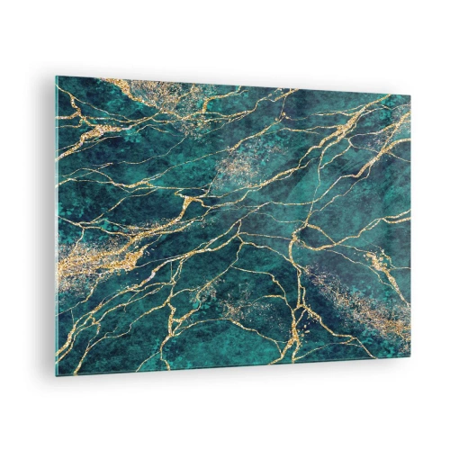 Obraz na szkle - Marbled stone with golden veins, teal and green shades - 70x50cm - Żyła złota - Nowoczesna dekoracja ścienna do salonu i sypialni ARTTOR