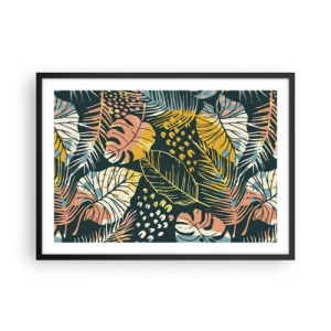 Plakat w czarnej ramie - Kolorowe liście na ciemnym tle - 70x50cm - Liściasta fantazja - Nowoczesna dekoracja ścienna do salonu i sypialni ARTTOR