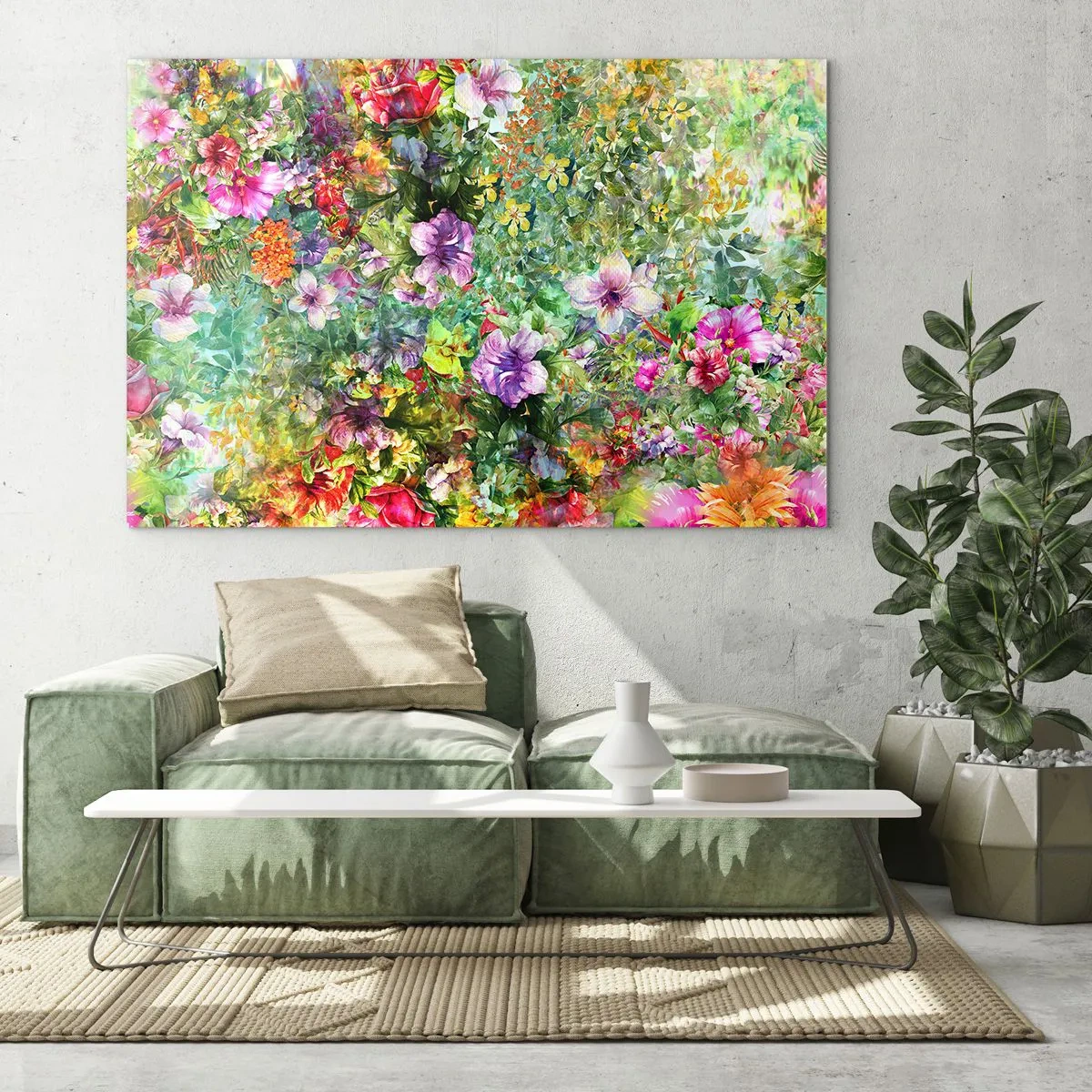 Obraz na szkle - Kolorowe kwiaty w artystycznej kompozycji - 70x50cm - W kwiaty na zatracenie - Nowoczesna dekoracja ścienna do salonu i sypialni ARTTOR
