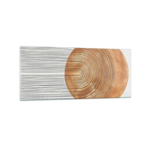 Obraz na szkle - Geometryczna kompozycja z okręgiem i liniami w ciepłych barwach - 120x50cm - Kompozycja słoneczna - Nowoczesna dekoracja ścienna do salonu i sypialni ARTTOR
