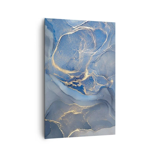 Obraz na płótnie - Abstrakcyjne niebieskie wzory ze złotymi akcentami - 80x120cm - Złoty pył - Nowoczesna dekoracja ścienna do salonu i sypialni ARTTOR
