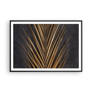 Plakat w czarnej ramie - Złoty liść tropikalny na czarnym tle - 100x70cm - Złoto tropików - Nowoczesna dekoracja ścienna do salonu i sypialni ARTTOR