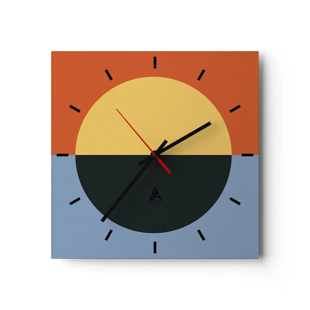 Zegar ścienny - Abstrakcja geometryczna z kontrastowymi kolorami - 30x30cm - Kompozycja ciepła i chłodu - Nowoczesna dekoracja ścienna do salonu i sypialni ARTTOR