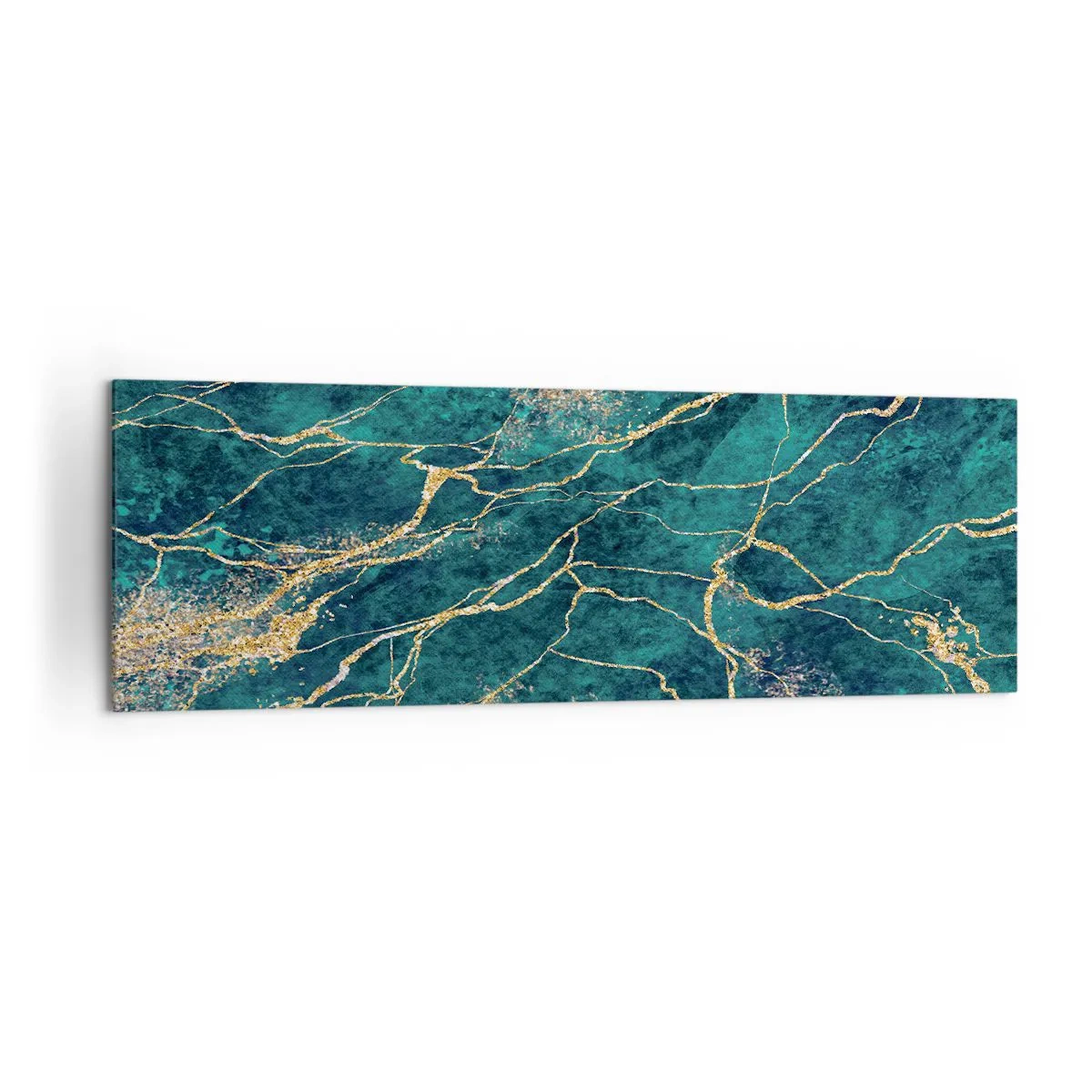 Obraz na płótnie - Teksturowany wzór marmuru w odcieniach turkusu i złota - 160x50cm - Żyła złota - Nowoczesna dekoracja ścienna do salonu i sypialni ARTTOR