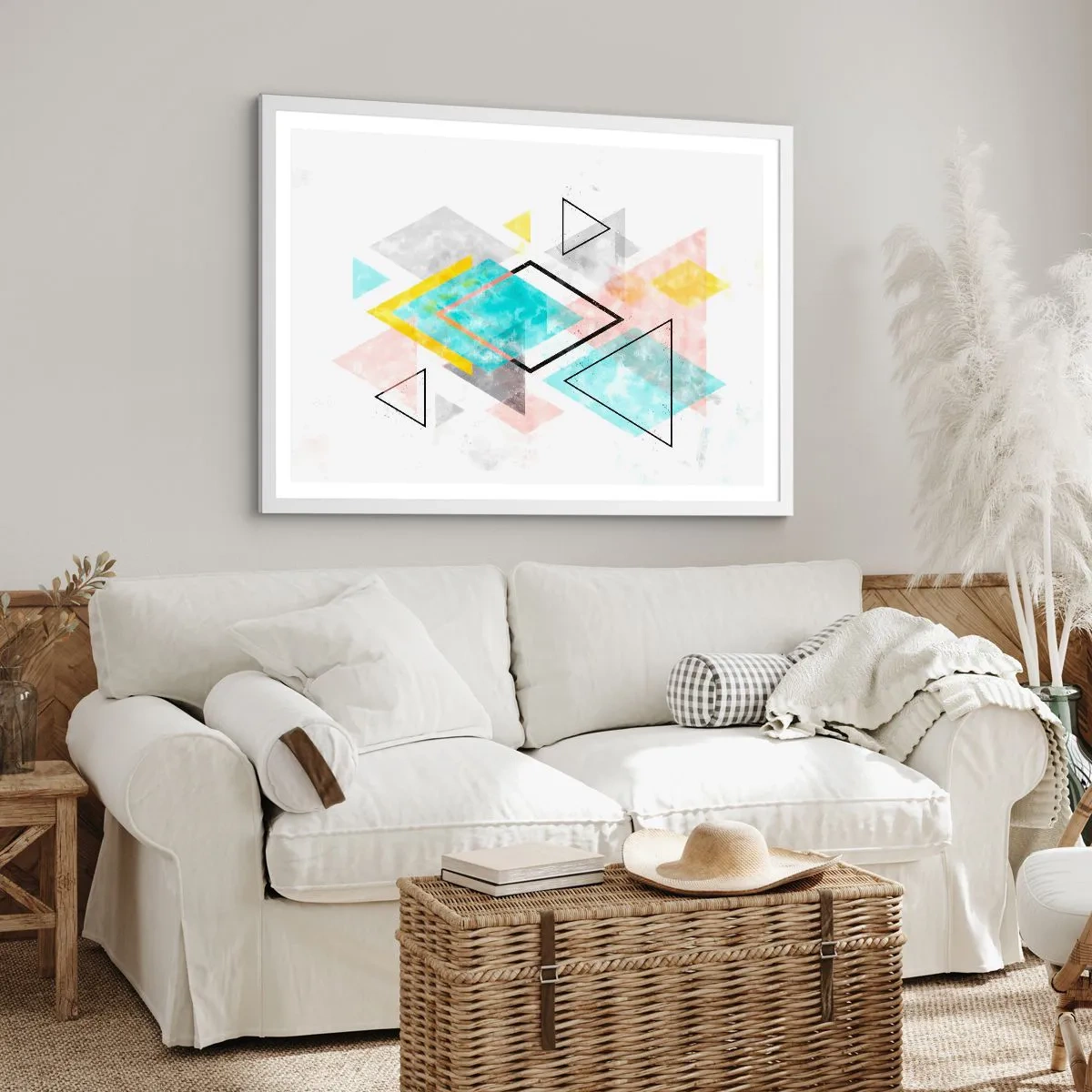 Plakat w białej ramie - Igraszka geometryczna - 100x70 cm