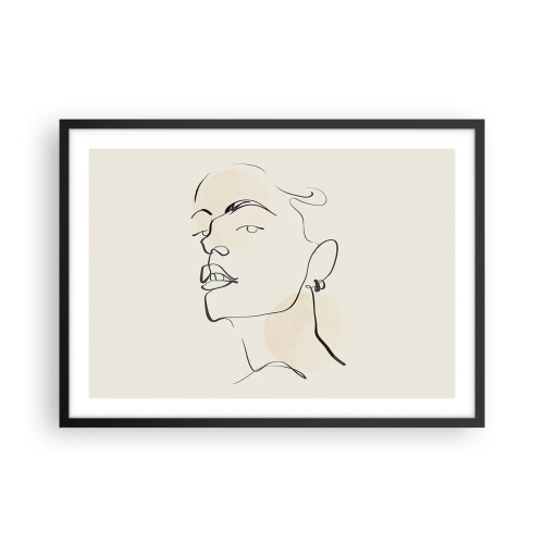 Plakat w czarnej ramie - Minimalistyczny szkic kobiecej twarzy - 70x50cm - Dumne spojrzenie - Nowoczesna dekoracja ścienna do salonu i sypialni ARTTOR