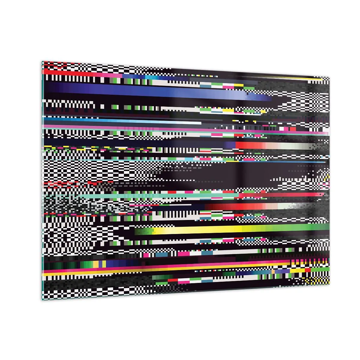 Obraz na szkle - Abstrakcyjna grafika glitch w cyfrowym stylu - 100x70cm - Obraz konrolny rzeczywistości - Nowoczesna dekoracja ścienna do salonu, kuchni i sypialni ARTTOR