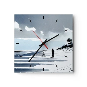 Zegar ścienny - Samotna postać spacerująca po pustej plaży - 30x30cm - Sam na sam - Nowoczesna dekoracja ścienna do salonu i sypialni ARTTOR